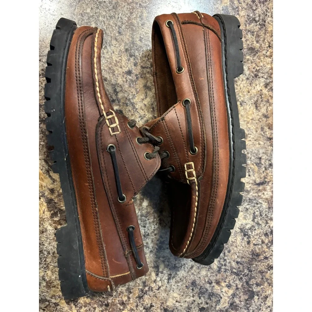 Trader Bay Mens Brown Leather Lug Sole Boat Shoes Moc Toe 77140 669 Size 9.5 D